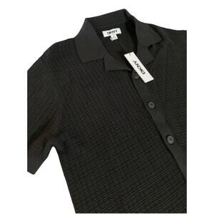 DKNY Grid Knit Crochet Camp Shirt Men Sz M Black Button Up Coastal Preppy Retro